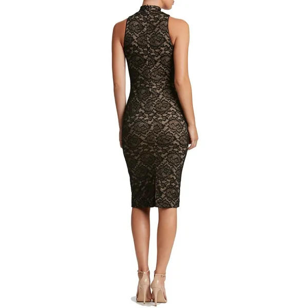 Dress The Population Norah Bodycon Dress Large Black Lace Sleeveless Mock‎ Neck - Image 2