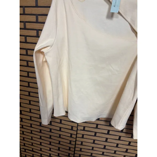 Anthropologie‎ Cream Asyymetrical Neckline Ribbed Top Size 3X - Image 4