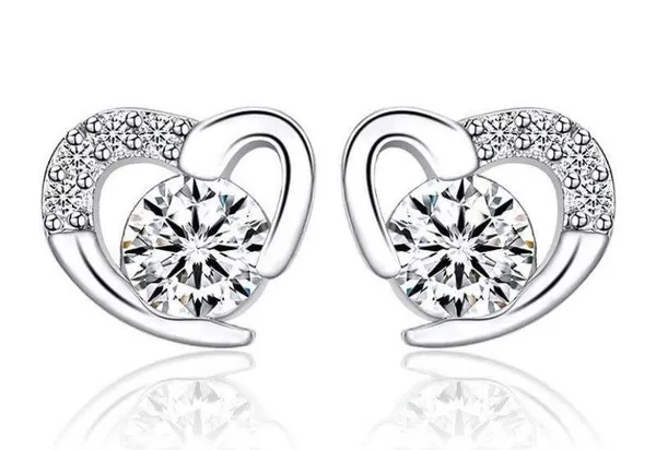 925 Sterling Silver Plated CZ Diamond Love Heart Stud Earrings for Women - Image 3