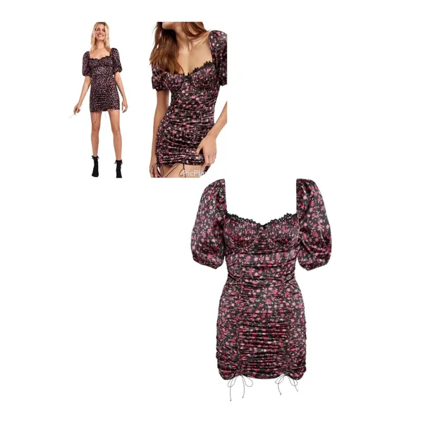 For Love and Lemons Melrose Pink Floral Ruched Mini Cocktail Dress Size XL - Image 5