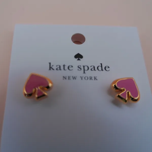 Kate Spade Everyday Spade Pink Enamel Stud Earrings Y2K Coquette Gold NEW‎ - Image 3