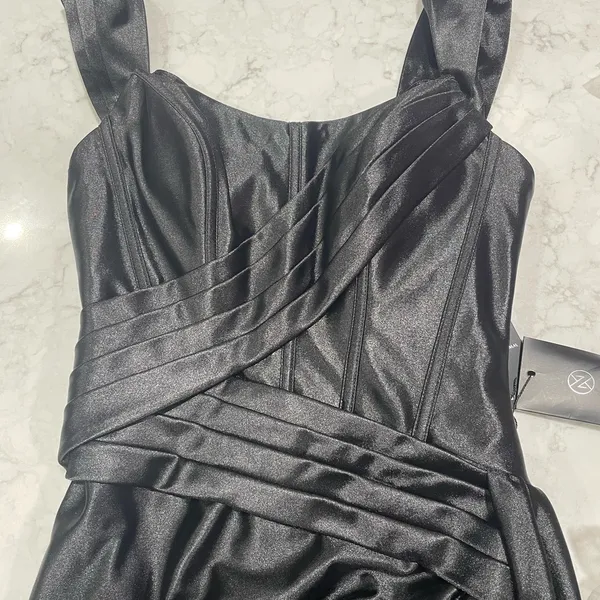 NWT NOX ANABEL E1043 Corset Satin‎ Slit Gown in Black Sz 2 $199 - Image 3