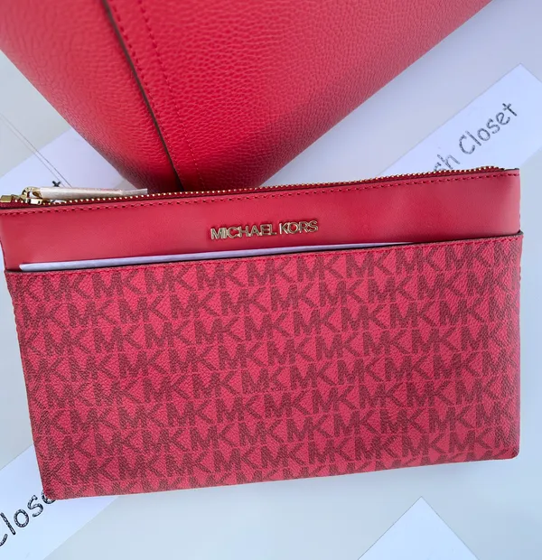 Michael Kors Maisie Large 3 in 1 Leather Tote Bag - Flame Red - Image 5