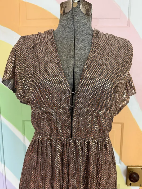 Sabina Musayev Copper Bronze Metallic V-Neck Dress Party Dress Sz XS 🧡🍄 - Image 3