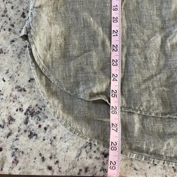 Jones New York Linen Tunic Women Large Olive Green Coastal Boho Henley Roll Tab‎ - Image 7