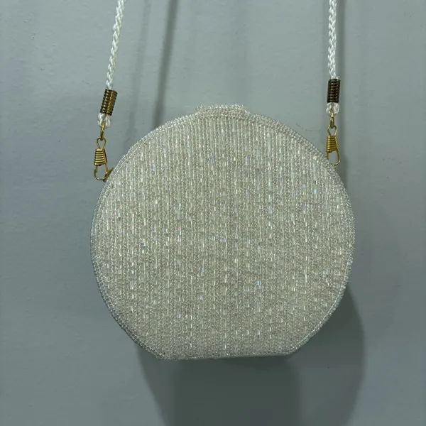 vintage white beaded‎ round Shape Structured purse Gold Hardware Formal Fancy - Image 9
