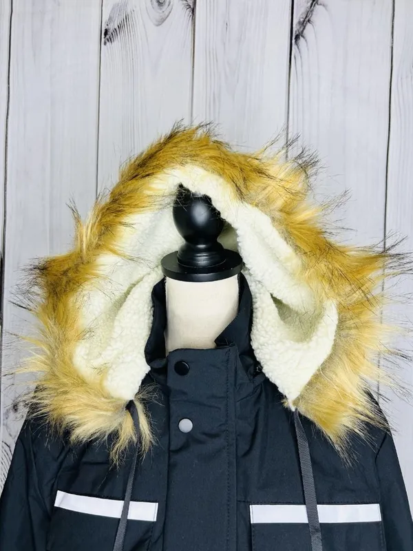 Leduntino Windbreaker Jacket Sz S Fur Hoodie Full Zip Black Sherpa Lined - Image 2