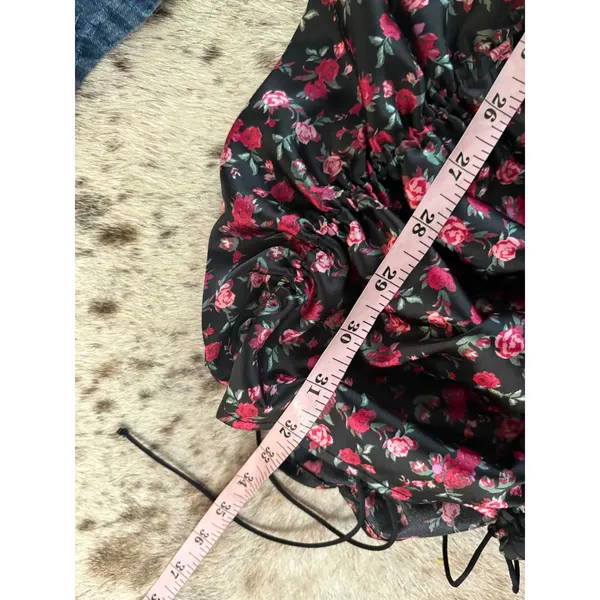 For Love & Lemons Melrose Ruched Bodycon Mini Dress Black Rose Size M - Image 8