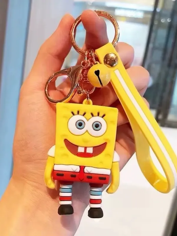 Keychain Bob Sponge Silicone 3D Animated Character for Backpack Keys Gift Yellow - Image 2