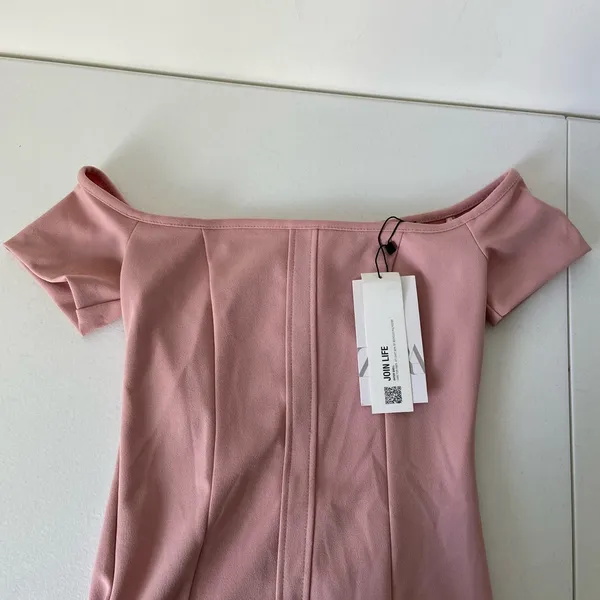NEW ZARA women’s light‎ pink off shoulder bodycon back slit maxi dress XS - Image 9