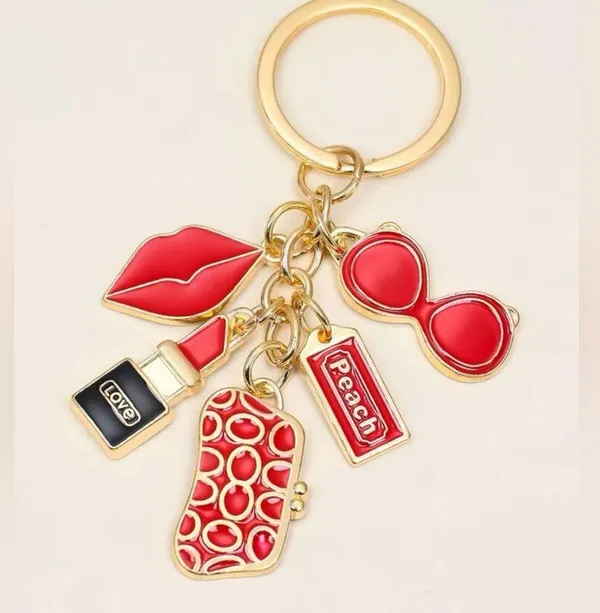 New Lipstick w/Sunglasses Fashion Keychain/Bag Charm Red w/gold - Image 3