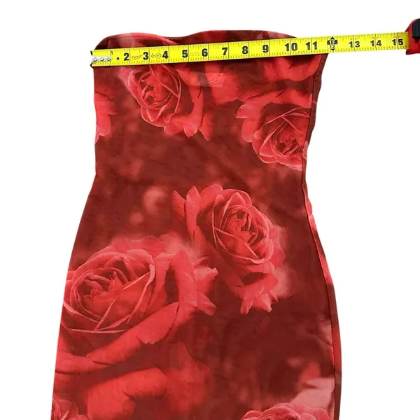 Meshki Aphrodite Strapless Mesh Dress Red Rose Floral Print Midi Bodycon Size XS - Image 6