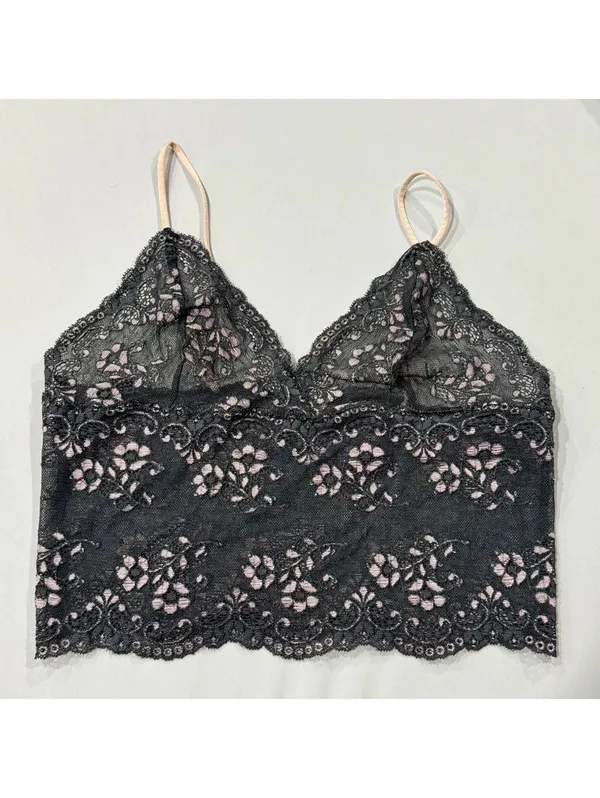 Vintage 2003 Victoria’s Secret Y2K Charcoal Pink Lace Longline Bralette S - Image 2