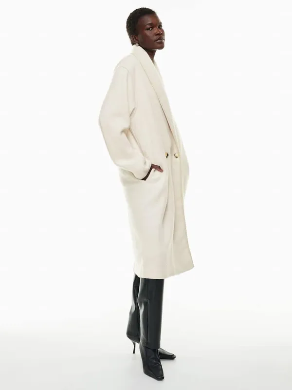 Aritzia Wilfred Free Charlize Merino Wool Shawl Collar Jacket Button Front Ivory - Image 2