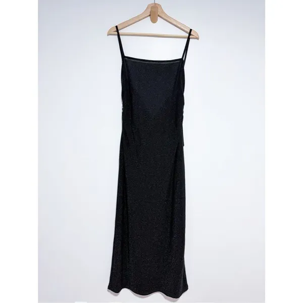Reformation Breslin Midi Dress Black Sparkle Metallic Night Sky Size Large - Image 4