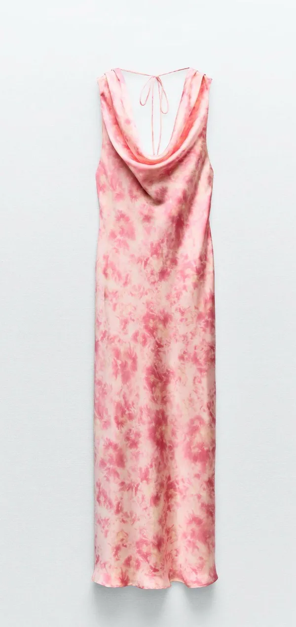 Zara maxi satin dress Tie-Dye crown neck bohemian casual summer vacation - Image 7