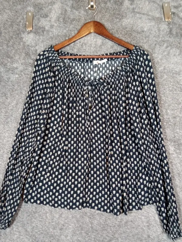 Faherty Emery Peasant Blouse Womens L gauze Boho Cottage Viscose Womens - Image 4