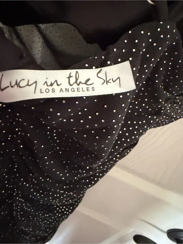 Lucy in the Sky Black Sparkle Ruched Slip Mini Dress Small - Image 5
