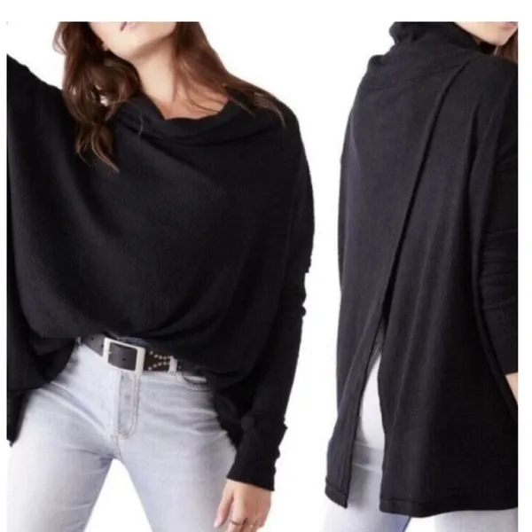 NWT Free People Juicy Cowl Neck‎ Thermal Top Women's Size XS Black Boho - Image 2