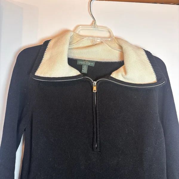 Lauren Jeans Co Ralph Lauren Sweater L Black Cream Cotton 1/4 Zip Pullover - Image 5