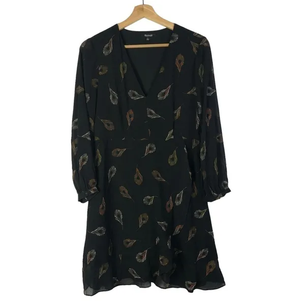 Madewell Black Poppy Wrap Long Sleeve‎ Peacock Mini Dress 6 - Image 4