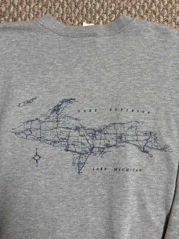 Vintage Lee Apparel Michigan Road Map Gray Crewneck Pullover Sweatshirt - Image 4
