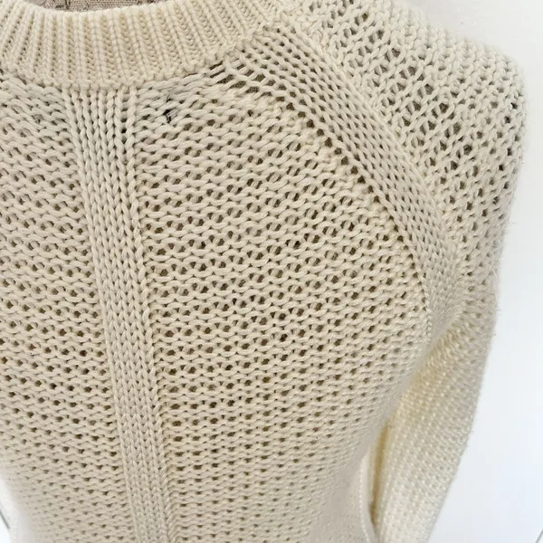 Banana Republic Sweater Wool Blend Small Ivory Knit Pullover Ribbed Waffle Fall - Image 6