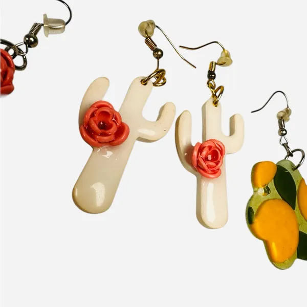 Artisan! Handmade Cowboy Boots /Cactus Rose / Lemon Clay Hook Earrings 3 Pair - Image 3