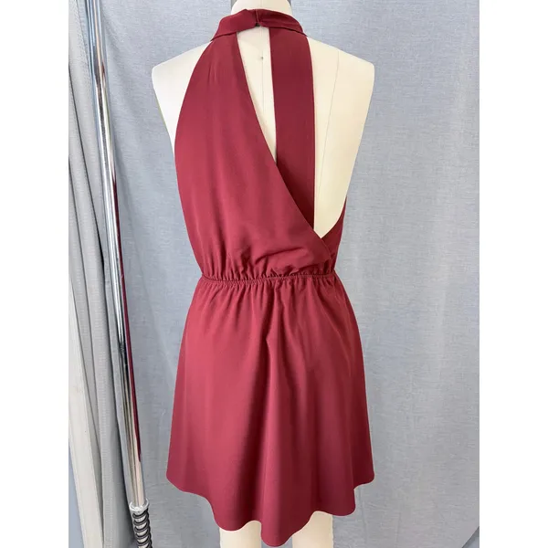 Haute Hippie Womens Burgundy Halter Asymmetrical Open Back‎ Mini Dress XS - Image 3