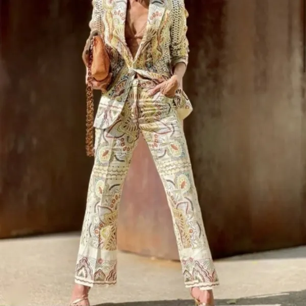 Zara beautiful print flare leg pants Linen Blend Small - Image 2
