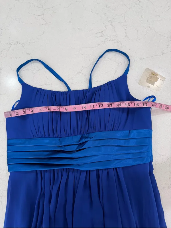 Elegant Blue Chiffon Maxi Dress with Satin Waistband - Image 10