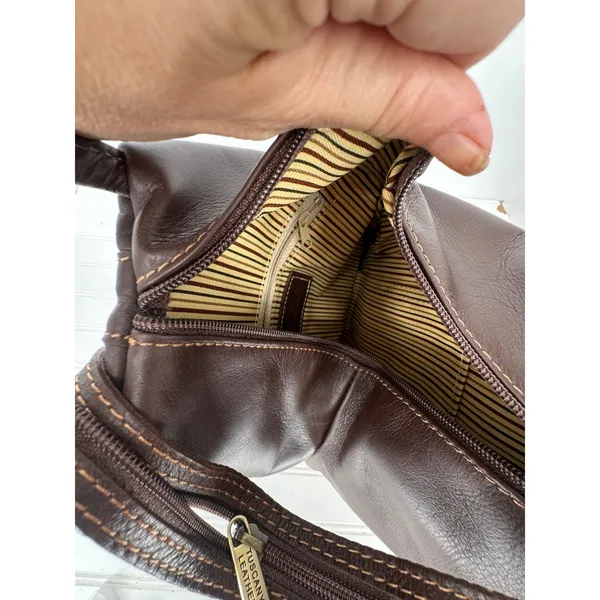 Tuscany Leather Backpack Purse Women OS Brown Leather Handmade Italy Sling Zip - Image 13