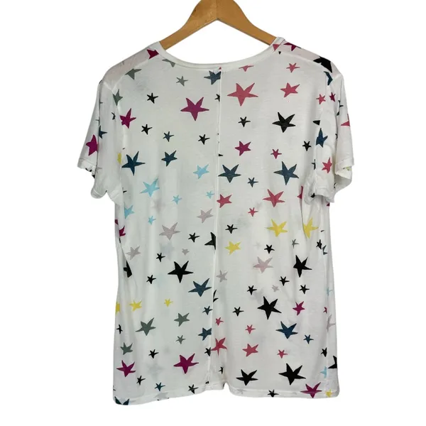 Monrow Womens Vneck Colorful Star Print Tshirt Sz Large Cotton - Image 2
