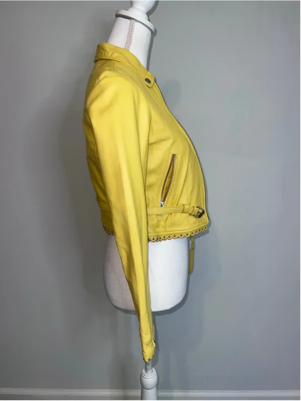 DOMA Yellow Lamb Leather Scalloped Cropped Jacket S - Image 9