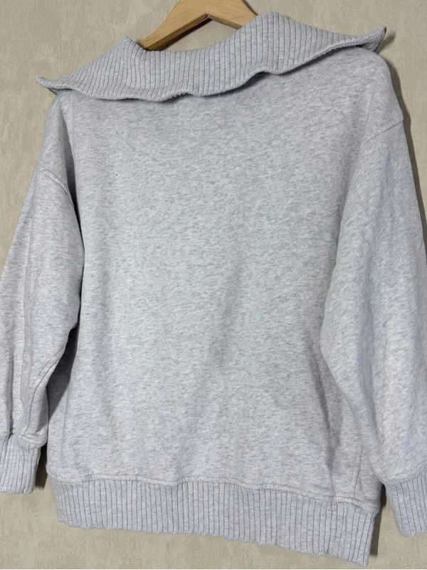 aerie Women’s Down To Earth Quarter-Zip Sweatshirt Oversized Pullover in Gray XS - Image 7