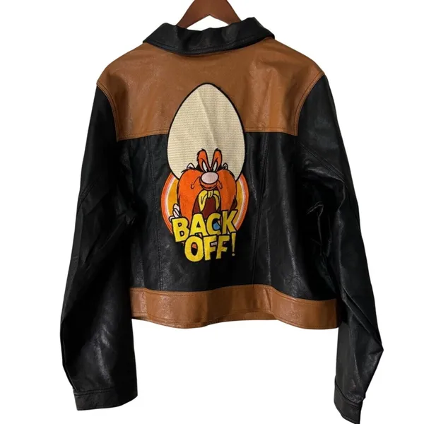 Unique Vintage‎ Looney Tunes Bugs Bunny Back Off Leather Jacket XL - Image 7