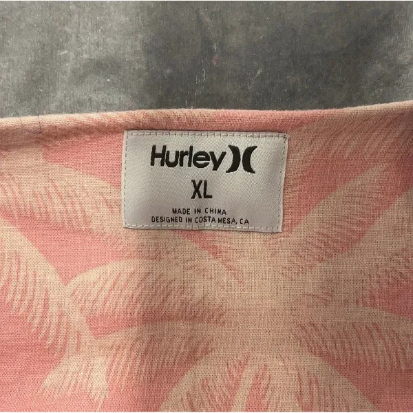 Hurley Pink Linen Blend Cami Tank Mini dress Palm Tree Tropical beach sz XL - Image 3