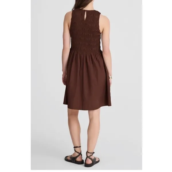 Madewell Brown The Melody Smocked Mini Dress Size XS NWT Cotton Poplin Summer - Image 2