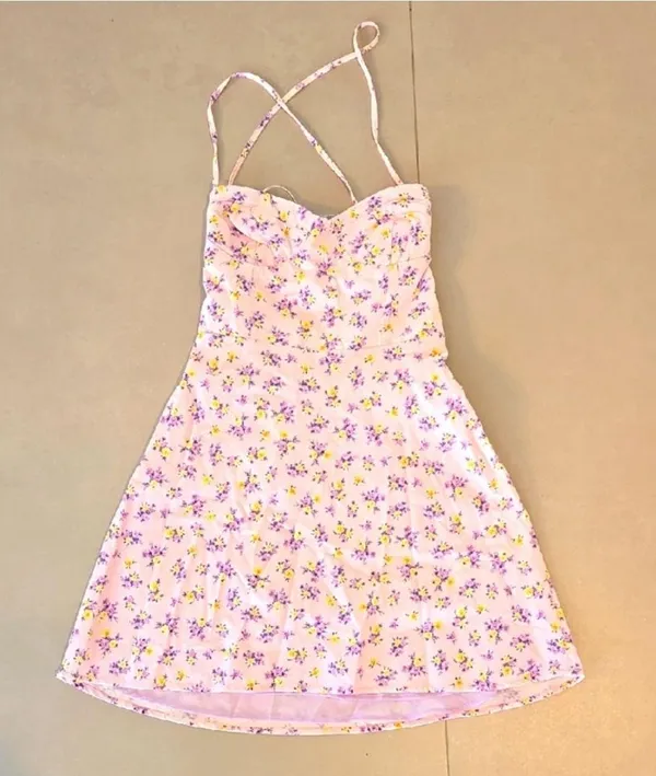 New Zara Lilac Disty Floral Open Laced Up Back - Image 5