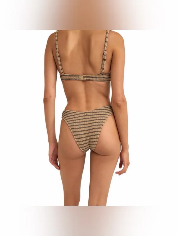 NEW Rhythm. Sol Stripe Hi Cut Adjustable Strap Two Piece XS Bikini Tan/Black Set - Image 5