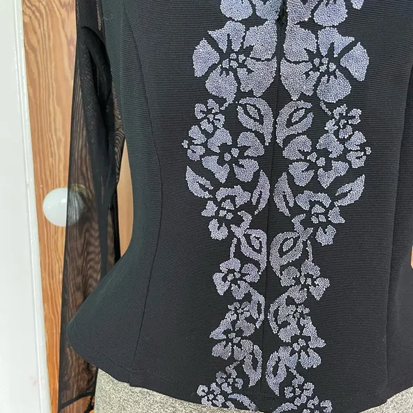 Vintage Beaded Sheer Festive Witchy Whimsy Goth Floral Beaded Top Sz Small - Image 7