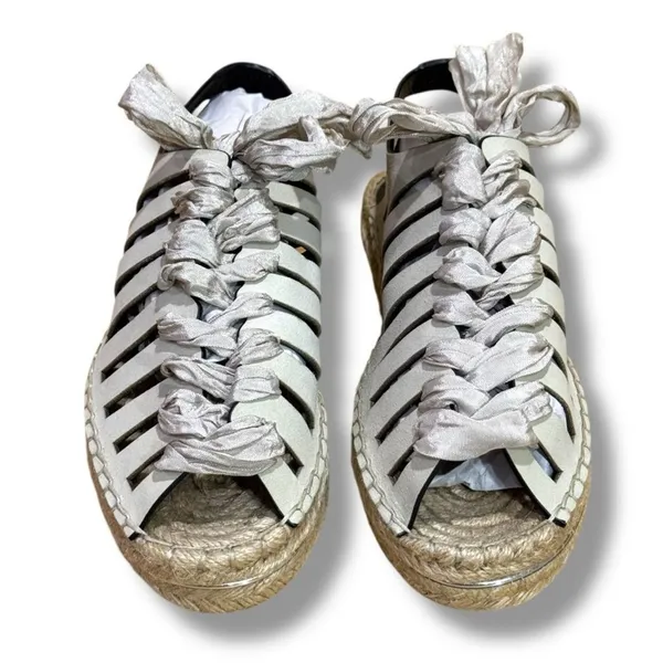 Rebecca Minkoff Gemma Ribbon Lace-Up Leather Espadrille Sandals Sand Womens 5 - Image 3