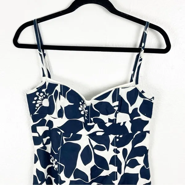 J. CREW 100% Linen Blue White Floral Spaghetti Straps Lined Dress 4 Preppy Boho - Image 8