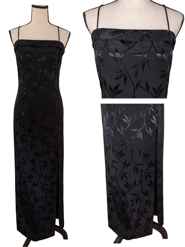 Vintage J.R. Nites by Caliendo Black Tonal Floral Jacquard Maxi Dress - Image 2