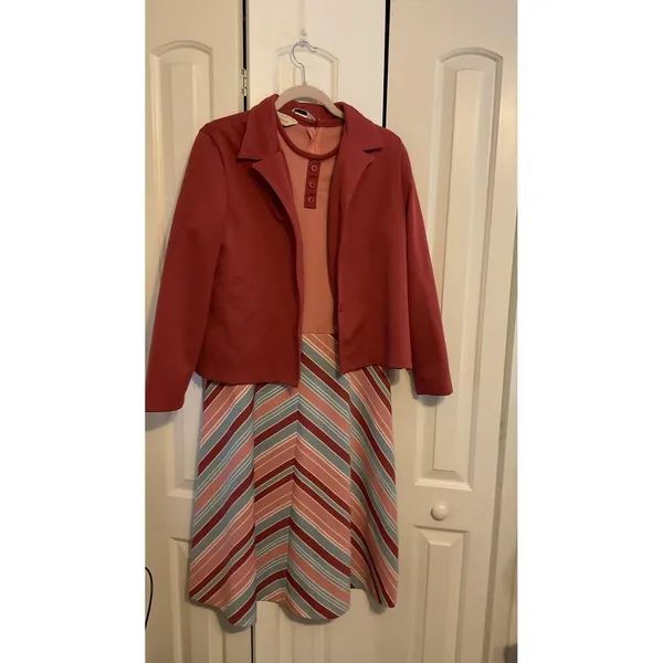 Vintage‎ 70s JCPenney Fashions Dress & Jacket Set Mod Stripe Retro - Image 3