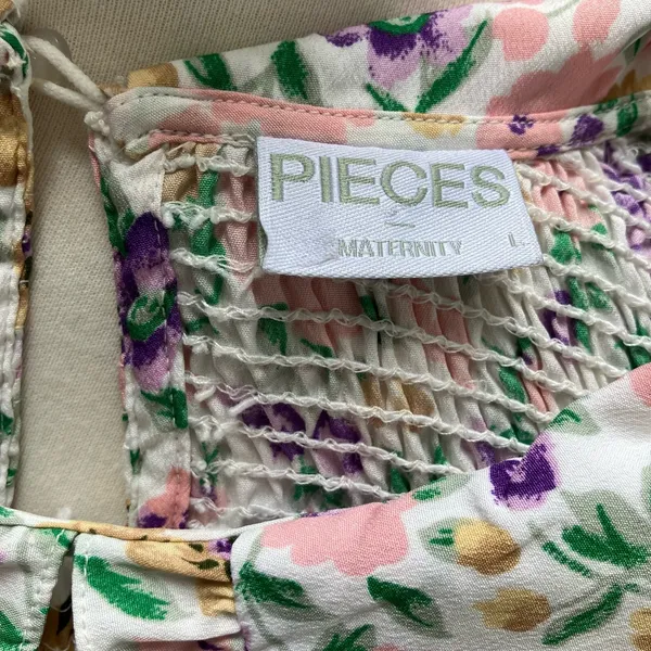 Pieces Maternity Smock‎ Top L Multicolor Floral Smocked Ruffle Collar Romantic - Image 9