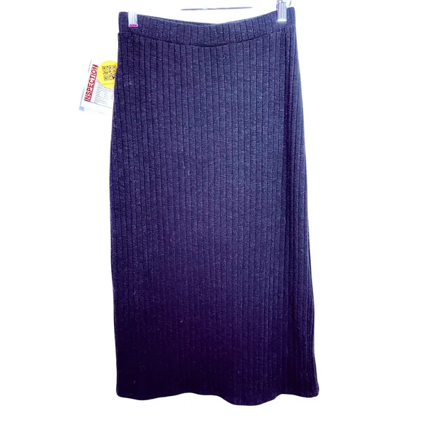 Abercrombie & Fitch Black Ribbed Knit Pull On Side Slit Midi Skirt Womens Size S - Image 3