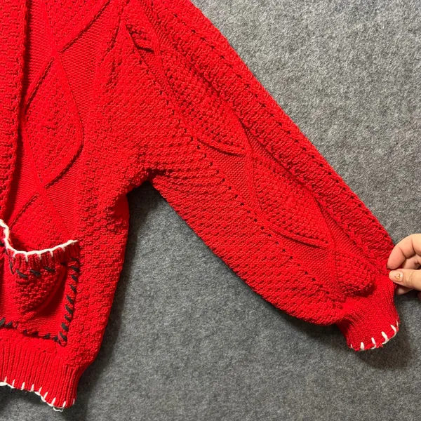 POL Red Cable Knit Cardigan M Oversized Chunky Button Front Boho‎ Sweater - Image 5