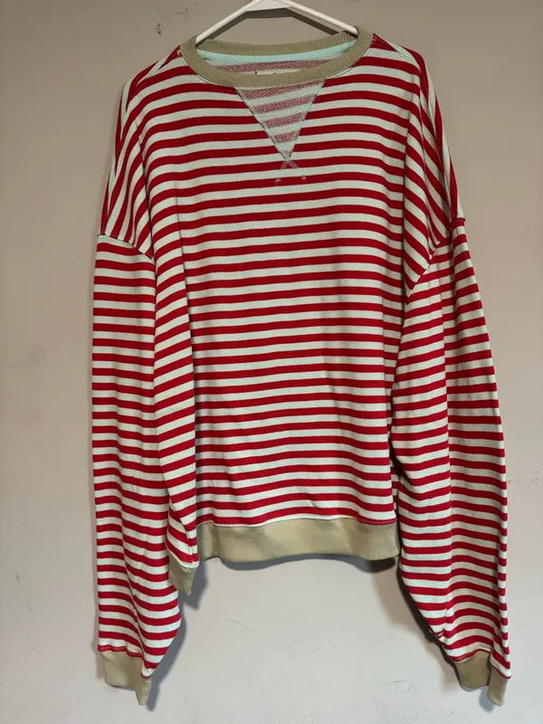 Free people Classic stripe Oversize crewneck in Cherry combo pattern - Image 2