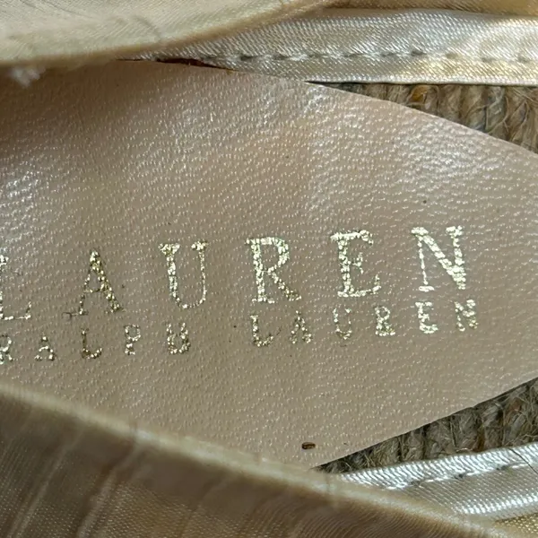 Lauren Ralph Lauren Cecilia Parchment Shantung‎ Espadrille Wedges Gold 9B Spain - Image 9